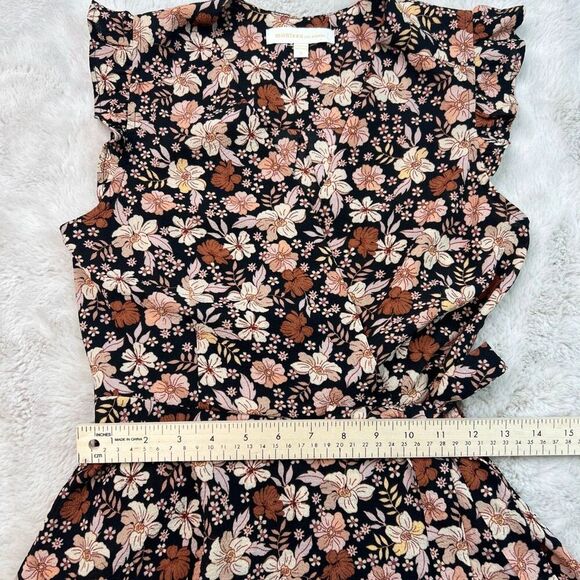 Monteau Los Angles Peplum Top Womens Small Brown Fall Floral Faux Wrap Vneck - Picture 5 of 8